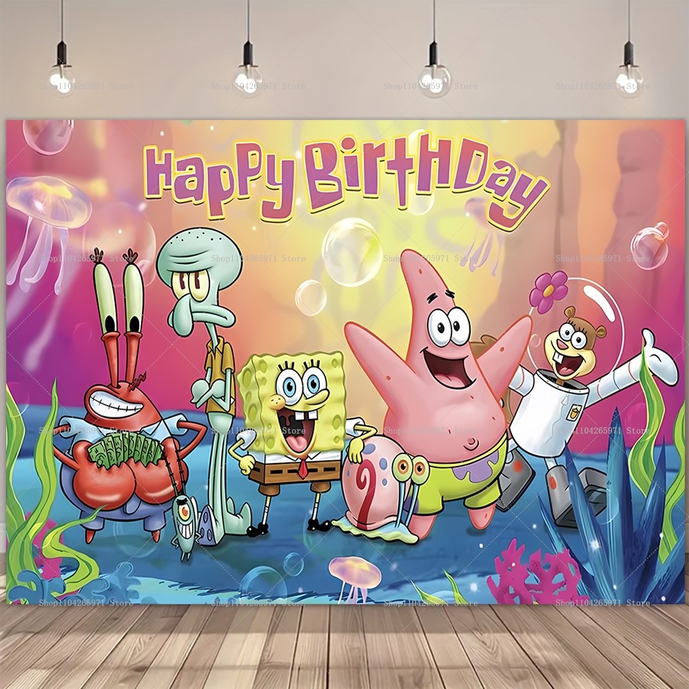 Car Accessories Banner - SpongeBob Party Backdrop Banner Cartoon Underwater